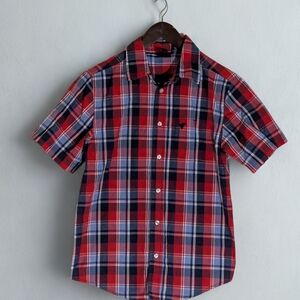 Wrangler Boy's Blue And Red Short Sleeve Button Up Shirt